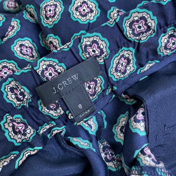 J Crew Silk Pants Womens 8 Blue Foulard Print Elastic Pull On Pajama Piping - Picture 10 of 11